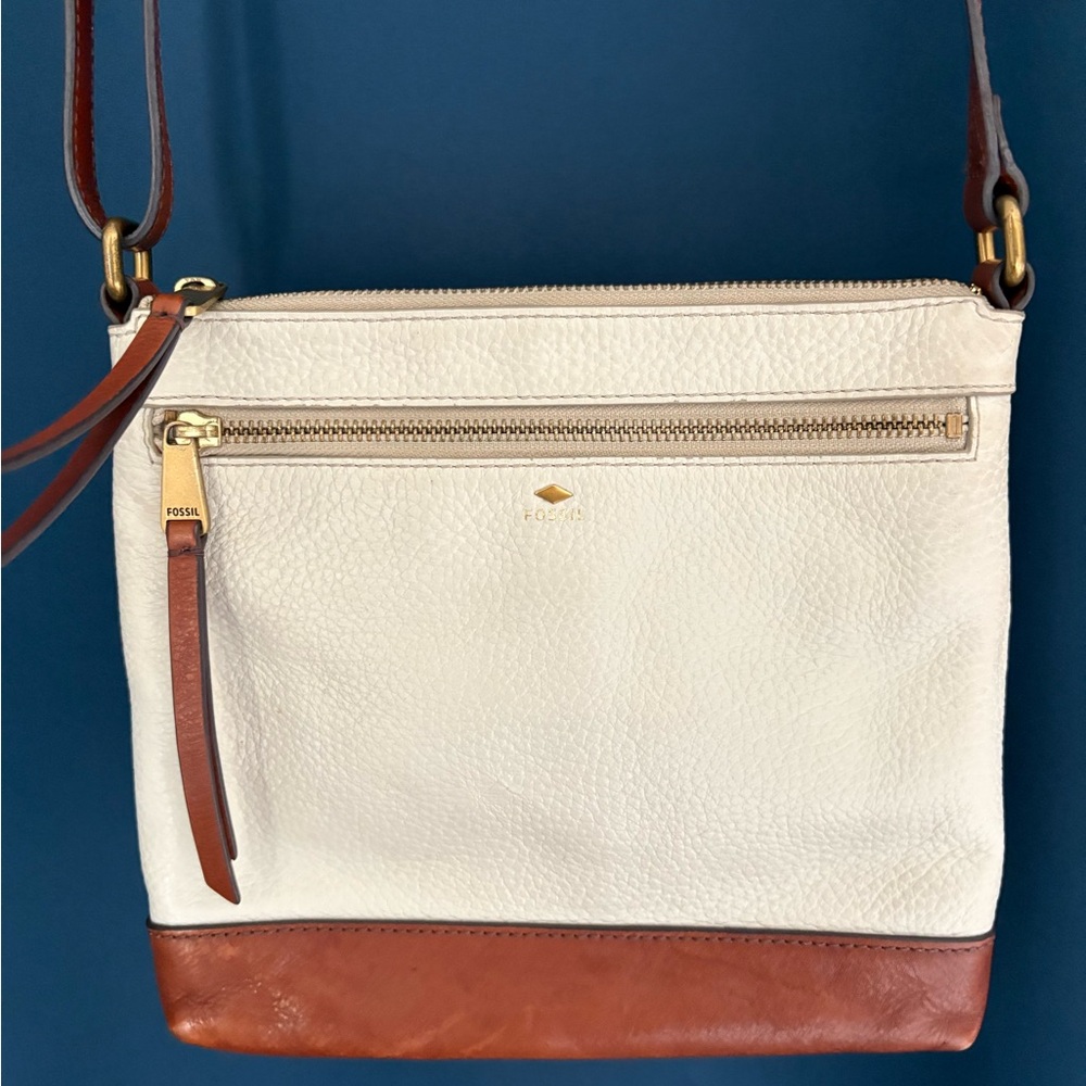 Fossil leather crossbody bag Cream and Brown